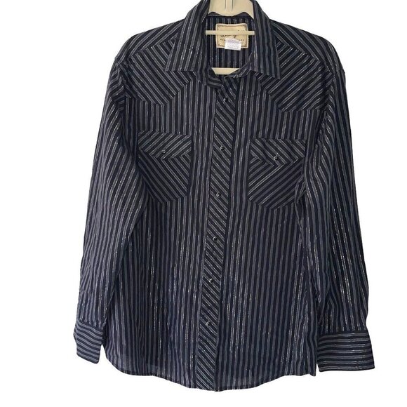Wrangler Western Shirts Snap Front Shirt Mens Large L Vintage Metallic Black - Picture 1 of 10